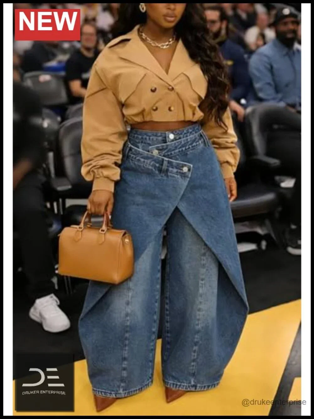 Women's Asymmetrical Wrap Wide Leg Jeans 2-in-1 Skirt Over Pants Streetwear